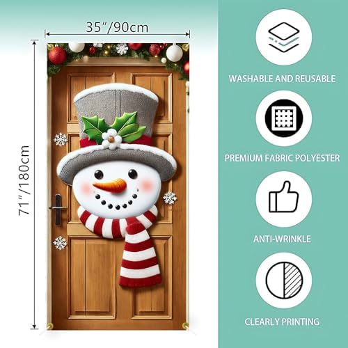 Snowman Door Hanger 35x71in Holly Top Hat Pine Arch Accent