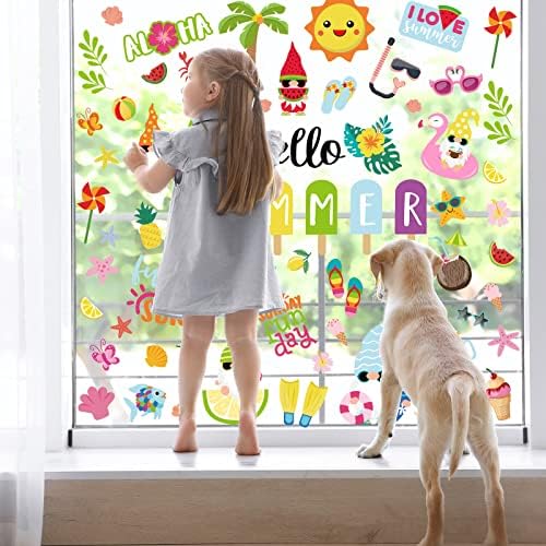 Whaline 9 Sheets Summer Window Clings, Cartoon Gnome Ice Lolly Prints