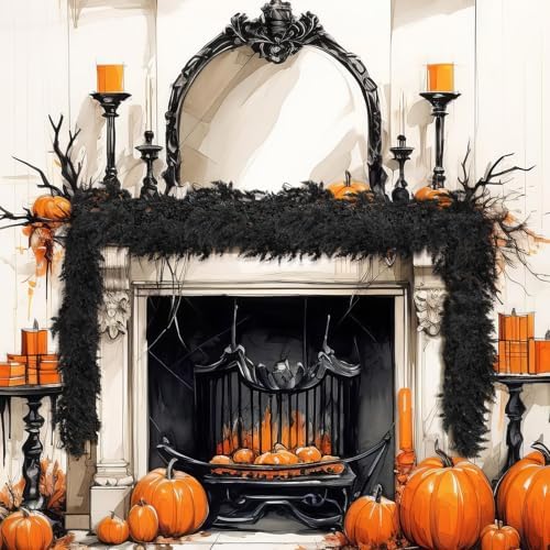 XunYee 6 Feet Black Halloween Garland, Gothic Vine Boughs
