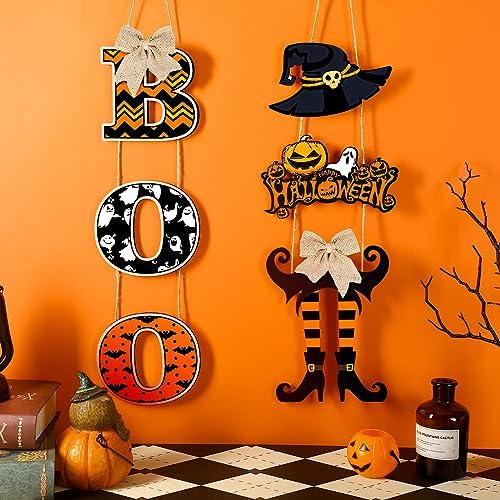 Leinuosen 2 Pcs Halloween Ghost Witch Door Sign Boo Front Door Decor, Witch