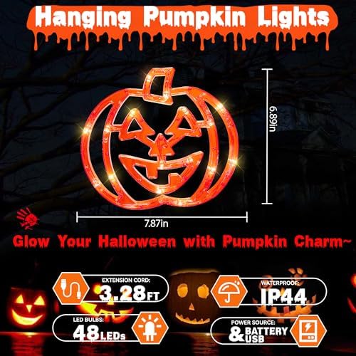 Hanging Window Lights, 48 LED Lights with Orange Pumpkin Shape