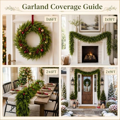 2 Pcs 6 FT Christmas Cedar Garland, Real Touch Greenery