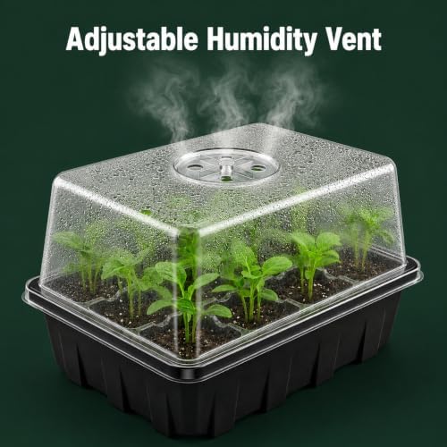 Gardzen 10 Pack Push-Up Seed Starting Tray, Pop Up Plant Germination Trays, Seed Starter Kit with Adjustable Humidity Vented Dome, 6.6" x 4.5", Total 120-Cell, Clear