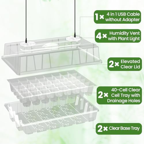Bonviee Seed Starter Trays with Grow Lights, 80 Cells, 2 Pack