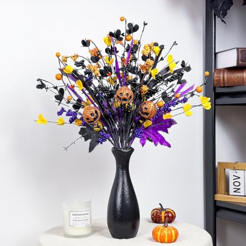 6-Pack Halloween Floral Picks 17" Jack-o'-Lanterns and 3-Color Berry