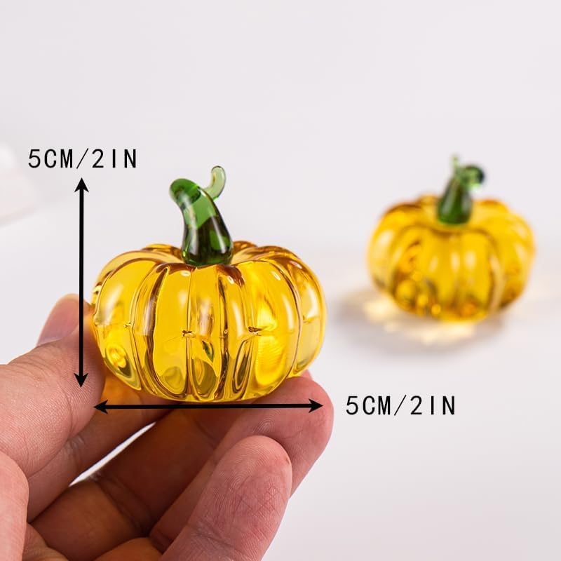 6 Pcs Mini Blown Glass Pumpkin Figurines Thanksgiving Fall Halloween Decor
