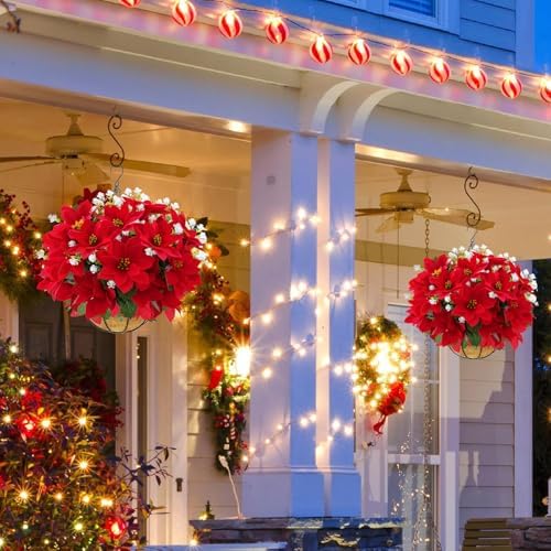 Christmas Artificial Flowers for Outdoors 12PCs Red Faux Poinsettia