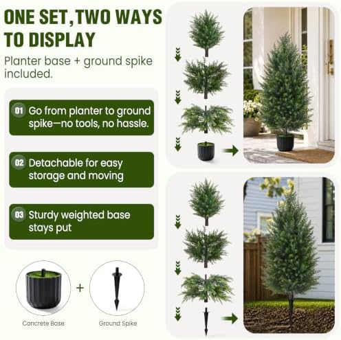 3FT Artificial Topiary Cedar Trees, Realistic 2 Set Outdoor Christmas Trees