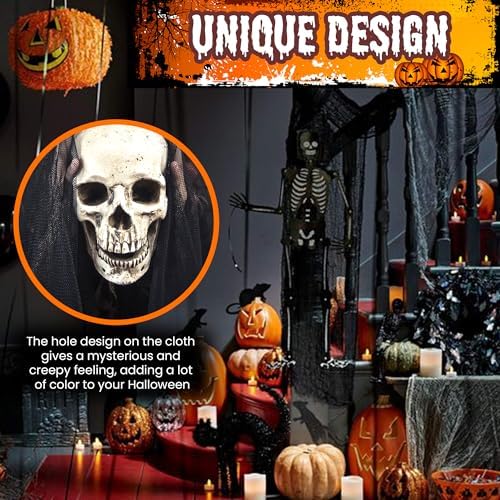 (48 x 240 in.) Halloween Creepy Cloth, Spooky Giant Cheese Cloth Tapestry for Halloween Party Supplies Decorations Outdoor Yard Home Wall Decor, Black