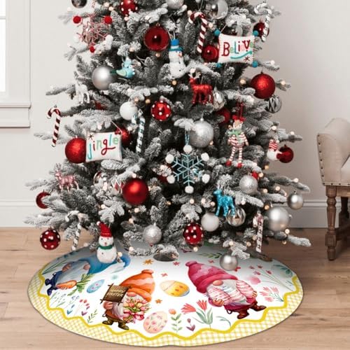 Easter Gnome Tree Skirt 36 Inch Cute Gnome Egg Decor Christmas Tree Skirt Xmas Ornament for Home Holiday Party Decoration Indoor Outdoor