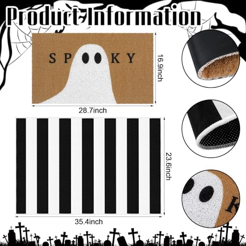 Tinideya 2 Pcs Halloween Door Mat Outdoor Layered Spooky Ghost Welcome Mat