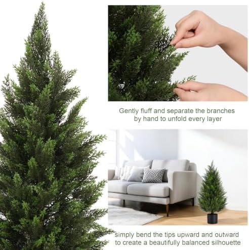 VIVATREES 3FT Artificial Topiary Cedar Trees, UV-Resistant Faux Evergreen Outdoor Plants, Artificial Pine Tree for Outdoor Front Porch Patio Entryway Decor, Set of 2