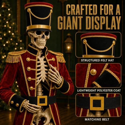 3 Pcs Nutcracker Costume for 12 Ft Skeleton Outfit Christmas Yard Décor