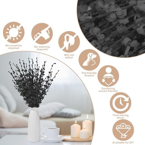 10Pcs 17.5" Black Artificial Jasmine Flowers Stem for Vase DIY Wreath Decor