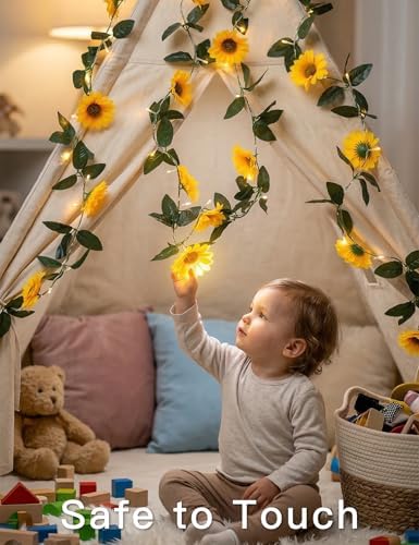 suddus Sunflower Garland with 60LED Fairy Light Battery Operated Clear Wire