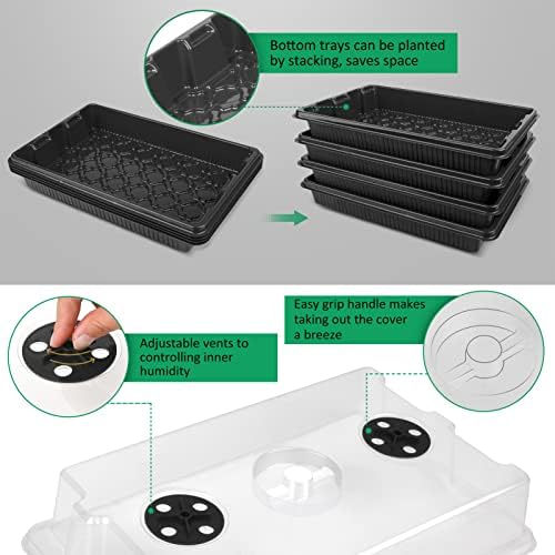 YAUNGEL XL Seed Starter Tray, 160 Cells, 4-Pack with Humidity Domes, Black