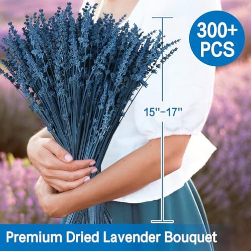 Glicrili Dried Lavender Flowers Real Stems Blue Bouquet for Vase Decor