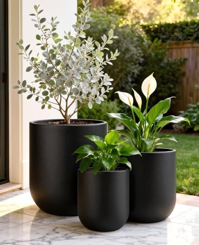 homenote 13/11.5/10 Inch Large Plastic Flower Pots with Drainage (3 Pcs)