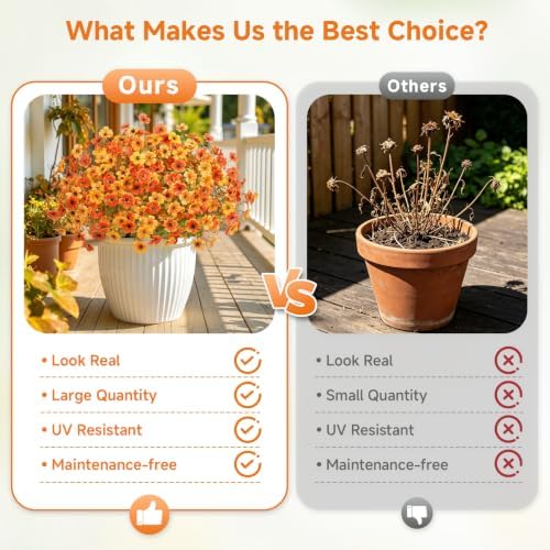 Alupssuc 48 Bundles Artificial Fall Flowers, UV Resistant Faux Mums Porch
