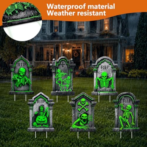6Pc Halloween Glow in The Dark Skull Yard Signs Decorations Outdoor