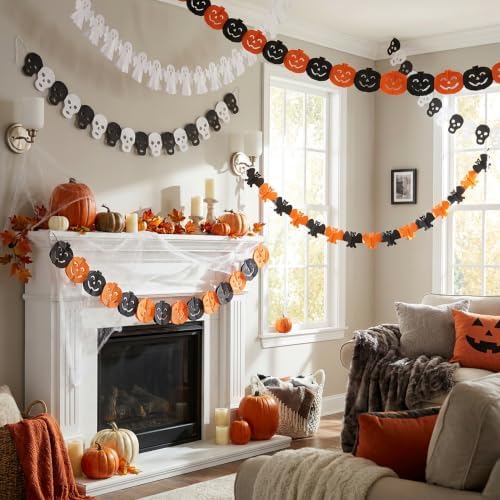 8 Pack Halloween Paper Garland Decoration Set, Pumpkin Ghost Paper Chain