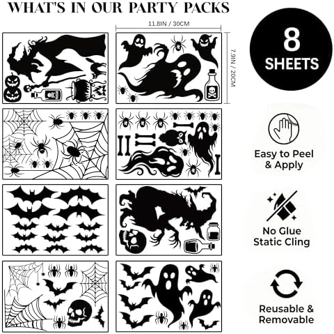 Jenlion Halloween Window Clings Decorations Indoor, Reusable Static Stickers Decals for Glass Door Home Kids Party Decor