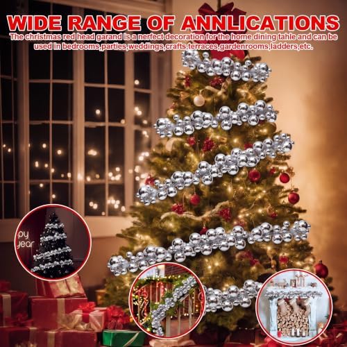 2 Pcs 15 ft Christmas Ball Ornament Garland, Silver
