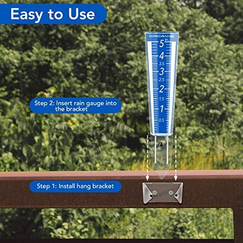 Circrane 5-Inch Capacity Outdoor Rain Gauge with Additional Hang Bracket& Stainless Steel Screws, Magnifying Scale and Numbers Design for Easy Read (Blue)
