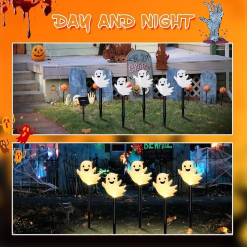 20 Pack Solar Halloween Ghost Pathway Lights, 3D Solar Lights
