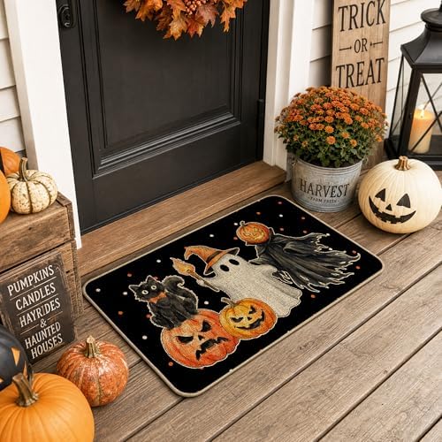 Hexagram Halloween Door Mat Pumpkin Ghost Doormat Front Porch Decorations