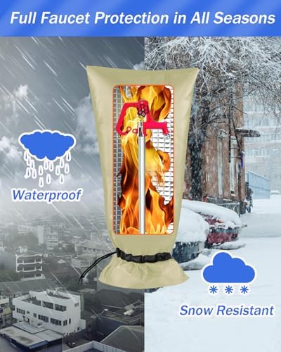 Outdoor Faucet Covers for Winter Freeze Protection, POROLIR Large 20" H x 16" W Thicker Insulation Long Faucet Sock for Outdoor Faucets & Yard Hydrant Hose Bib Insulated Spigot Covers Khaki