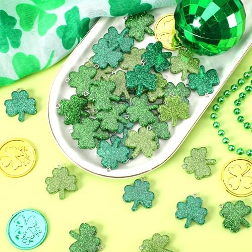48Pcs St. Patricks Day Ornaments Mini Resin Shamrock Hanging Charms