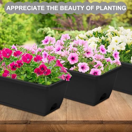 Window Box Planter, 6 Pcs 17" Flower Rectangle Planters Boxes, Dark Gray