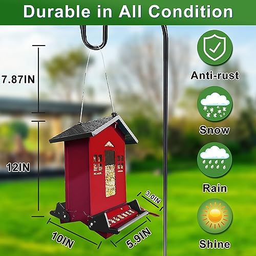Squirrel Proof Bird Feeders for Outdoors, 6LB Metal Hanging Bird Seed Feeders, Large Wild Feeders for Cardinals,Backyard (Red)