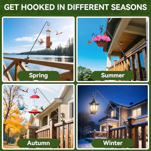 28" Adjustable Deck Railing Hook, Heavy Duty Rotating Plant Hanger (Pack of 2)
