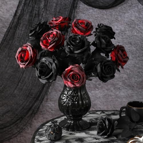 Nubry Artificial Silk Roses, 10pcs Fake Black Roses Bouquet
