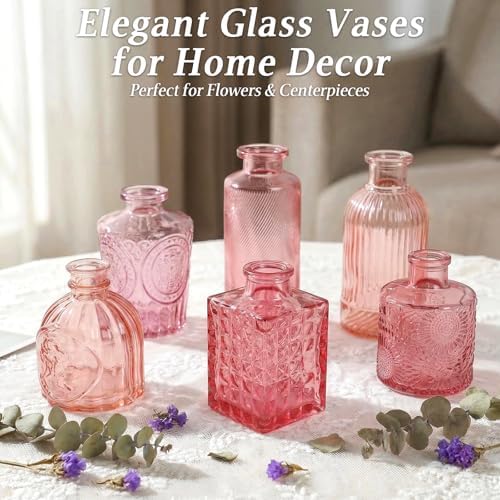 Set of 15 Pink Glass Bud Vases Small Textured Flower Vases