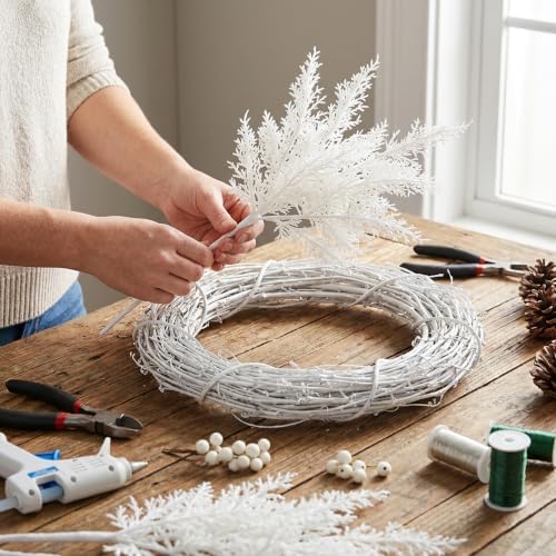 10 Pcs Large White Christmas Cedar Stems, 17" Artificial Xmas Pine Branches