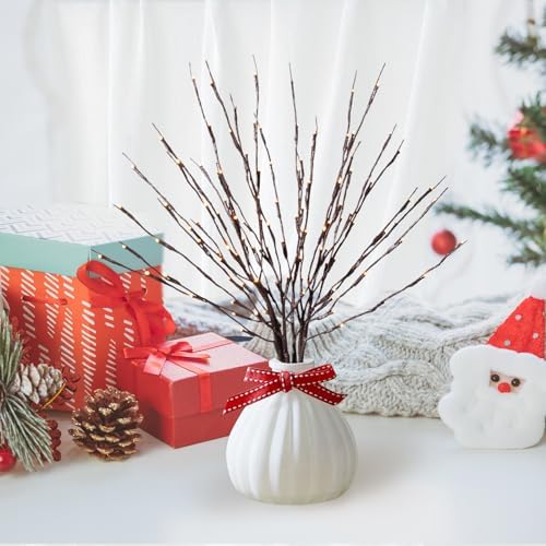 MENCH 3 Pcs*2 Twig Lights, Portable Battery Holder & Batteries Included, Lighted Branches for Vase, USB Plug-in Prelit Twigs, 60 Warm White LED Indoor Decor Lights