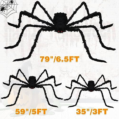 Halloween Decorations Outdoor Giant Spiders: 3 Pack Scary Fake Spider Decor