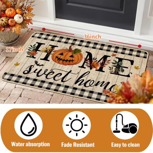 ORTIGIA Halloween Pumpkin Doormat Home Sweet Home Indoor Outdoor Patio Welcome Door Mats Non-Slip Durable Entrance Mat for Home Entrance Outside Entry Yard Floor Patio 17x36 INCH