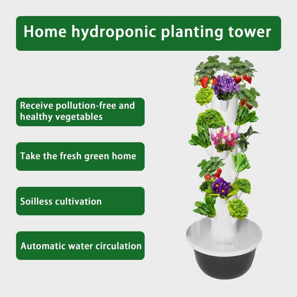 GRETEGO G&GO Hydroponics Growing System Kit, Aero Gardening System, Hydroponic Tower|28 Net Pots for Tomato, Green