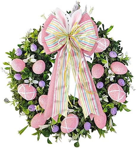 Easter Bows for Wreaths Decorations,Easter Tree Topper Bow,Decorative Bow with Bunny Ears Pink Burlap for Spring Home Front Door Outdoor