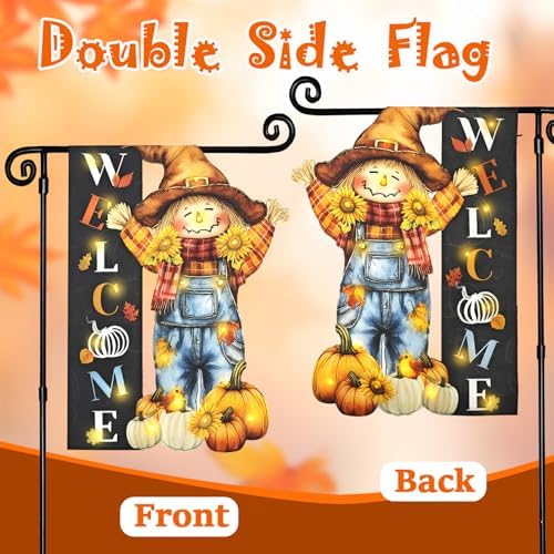 Thanksgiving Garden Flag, Scarecrow Fall Porch Decor, 28x40 In