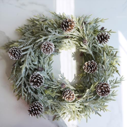 Winlyn 20 Pcs Frosted Natural Pinecone Picks Christmas Picks White Tipped Pine Cones Ornaments with Wired Stems 6.9" Tall for Christmas Tree Floral Arrangements Crafts Wreath Winter Holiday Decoration