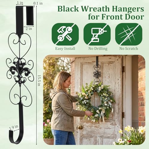 2 Pcs Halloween Wreath Hangers for Front Door, 15.5 in, Black