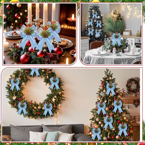 Syhood 6 Pcs Christmas Bows Xmas Velvet Bows Tree Decor, Bright Blue