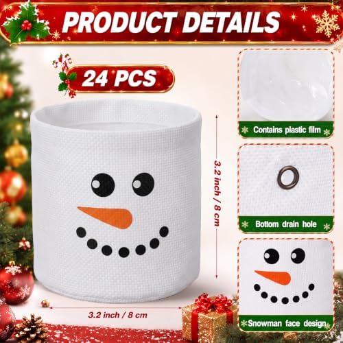 SATINIOR 24 Pcs Christmas Party Favors Gift, White Snowman Succulents Pots