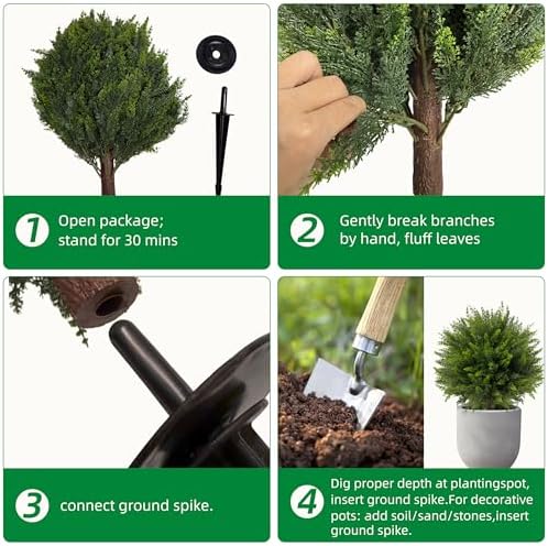 24.5'' Artificial Cedar Topiary Ball Trees, 6 Pack Fake Shrub Bushes