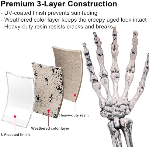 GameXcel 6 Pcs Halloween Skeleton Hands with Stakes - 18" Posable Arms